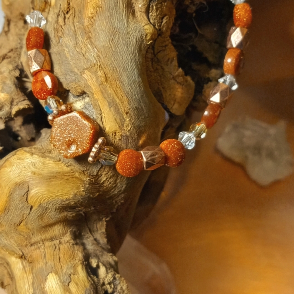 🧡🧡Handmade gold stone and Swarovski crystal bracelet